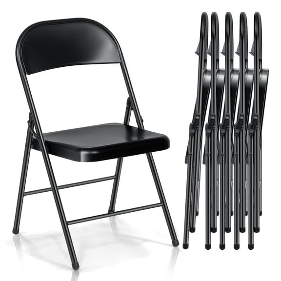 Furnibear 6 Pack Black Plastic Folding Chair, Stackable Seat ,Indoor Outdoor,Black