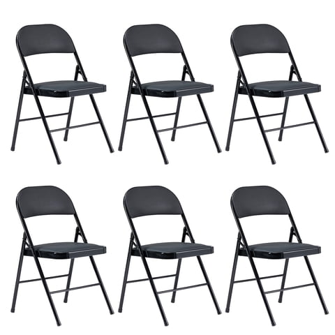Furnibear 6 Pack Folding Chairs, Leather Padded Cushion Chairs with Comfortable Cushion and Stainless Steel Frame for Home and Office, for Indoor Events,Black