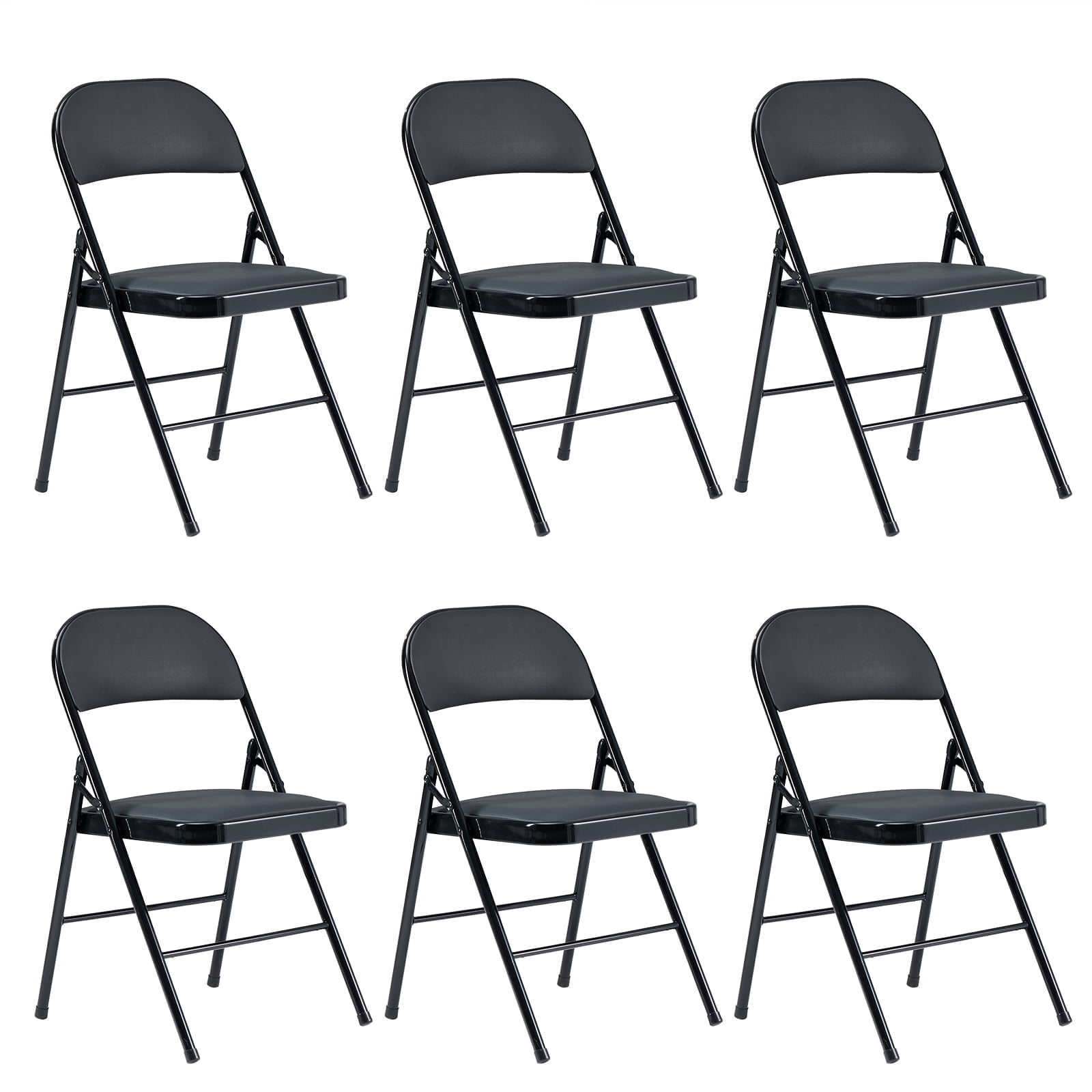 Furnibear 6 Pack Folding Chairs, Leather Padded Cushion Chairs with Comfortable Cushion and Stainless Steel Frame for Home and Office, for Indoor and Outdoor Events,Black