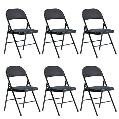 Furnibear 6 Pack Folding Chairs, Leather Padded Cushion Chairs with Comfortable Cushion and Stainless Steel Frame for Home and Office, for Indoor and Outdoor Events,Black