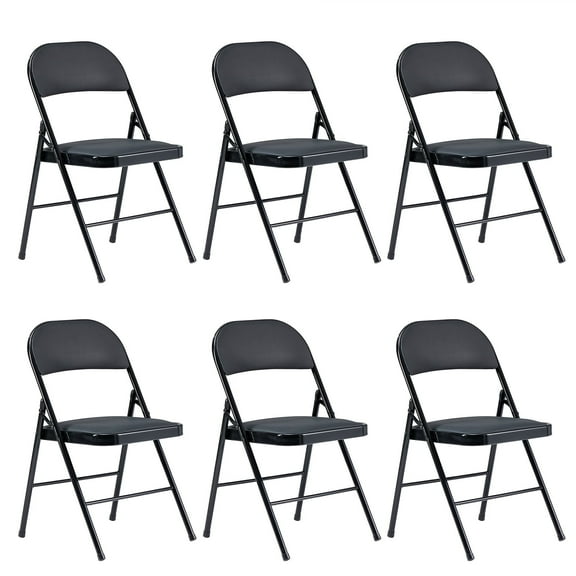 Furnibear 6 Pack Folding Chairs, Leather Padded Cushion Chairs with Comfortable Cushion and Stainless Steel Frame for Home and Office, for Indoor and Outdoor Events,Black