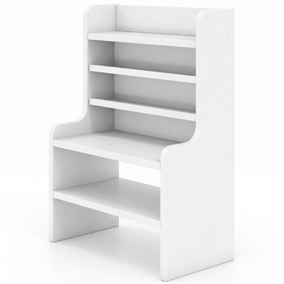 Furnibear 6-Tier Desktop Organizer Mini Storage Rack with 2 Removable Shelves, Wooden Bookshelf Desk Bookcase for Office Books Stationery Files, White