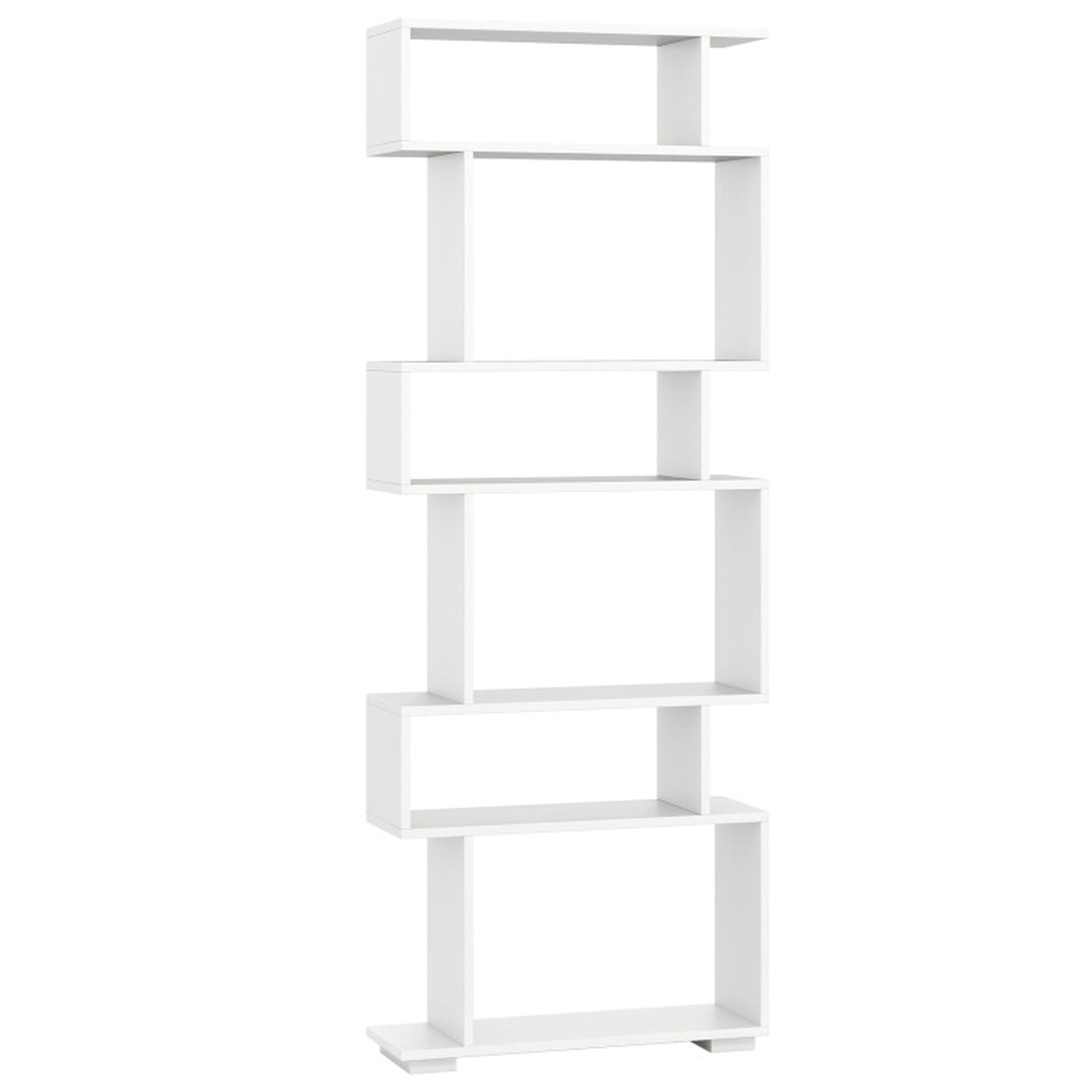 Furnibear 6-Tier Geometric Bookshelf with 2 Anti-Tipping Kits for Home Office White, 24" x 8" x 64" - Open Storage Display Rack for Home Office