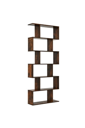 6 Tier S-Shaped Bookshelf Storage Display Bookcase Decor Z-Shelf Rustic Brown, 31.5" x 9" x 75"