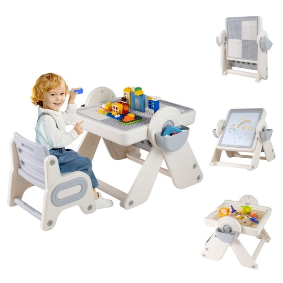 Furnibear 6-in-1 Folding Building Block Friendly Activity Desk, Multicolor