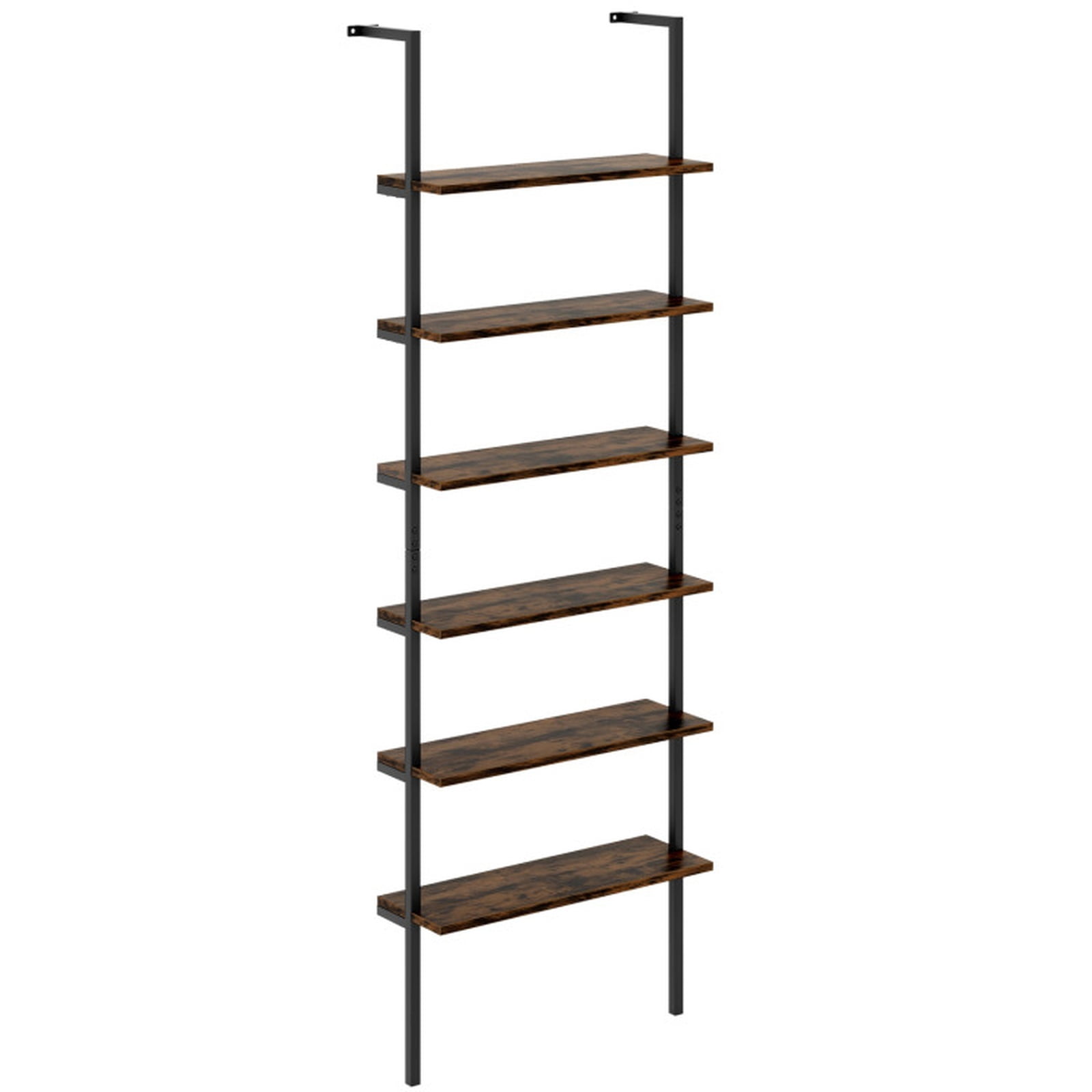 Furnibear 6-tier Ladder Shelf 72 Inches Industrial Wall Mounted Bookshelf Rustic Brown, 23.5" x 8" x 72"