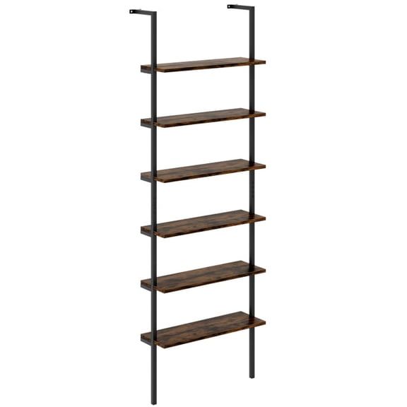 Furnibear 6-tier Ladder Shelf 72 Inches Industrial Wall Mounted Bookshelf Rustic Brown, 23.5" x 8" x 72"