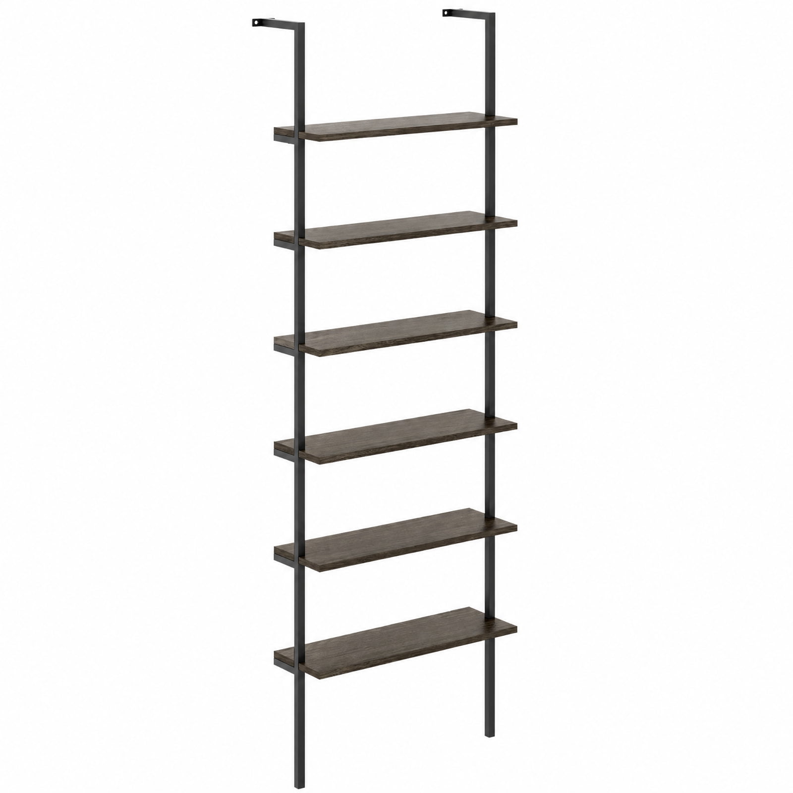 Furnibear 6-tier Ladder Shelf 72 Inches Industrial Wall Mounted Bookshelf for Living Room Home Office Bedroom Display Storage Shelf, Oak