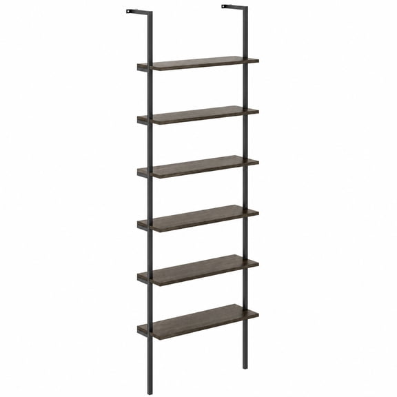 Furnibear 6-tier Ladder Shelf 72 Inches Industrial Wall Mounted Bookshelf for Living Room Home Office Bedroom Display Storage Shelf, Oak