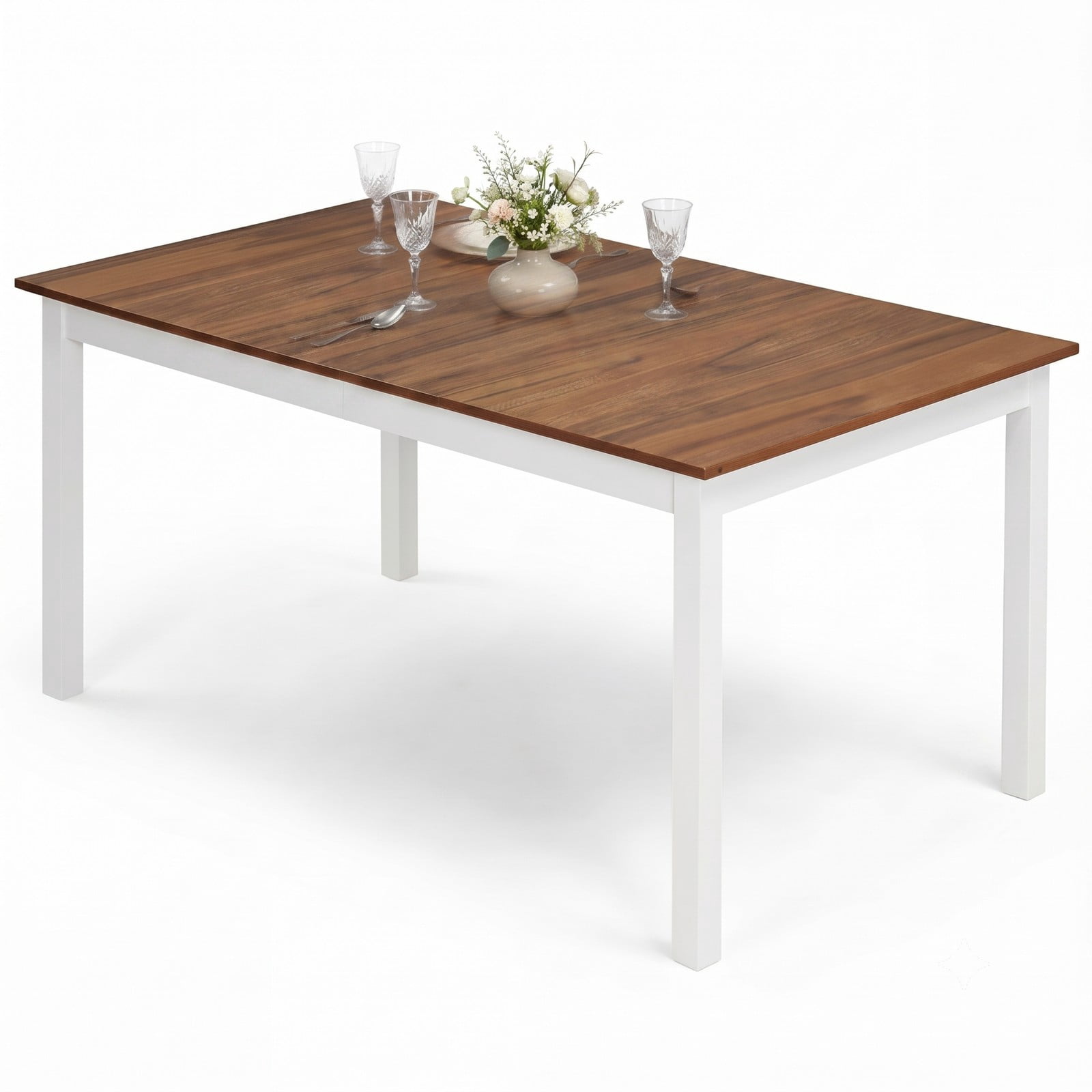 Furnibear 60 Inch Rectangular Dining Table for 6, Kitchen Dinner Table with Solid Rubber Wood Legs and Spacious Wood Grain Tabletop for Dining Room Restaurant, Brown