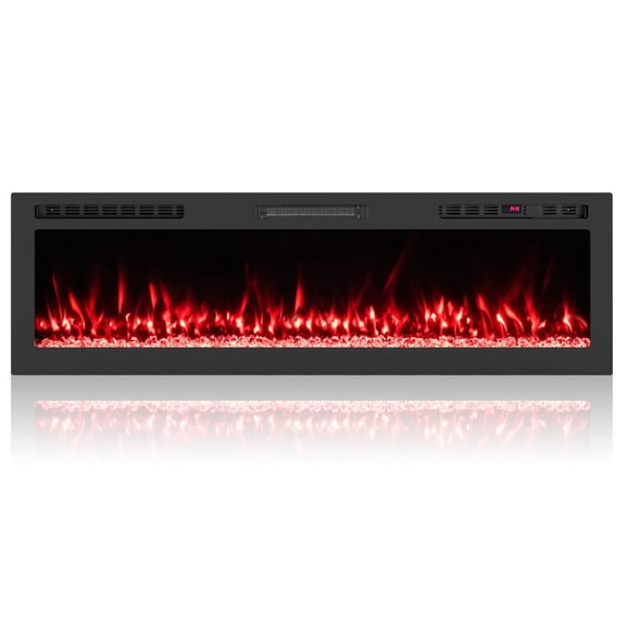 Furnibear 60 Inch Smart WiFi Electric Fireplace, Wall Mounted Recessed Linear Electric Fireplace Insert Heater with App and Voice Control, Black