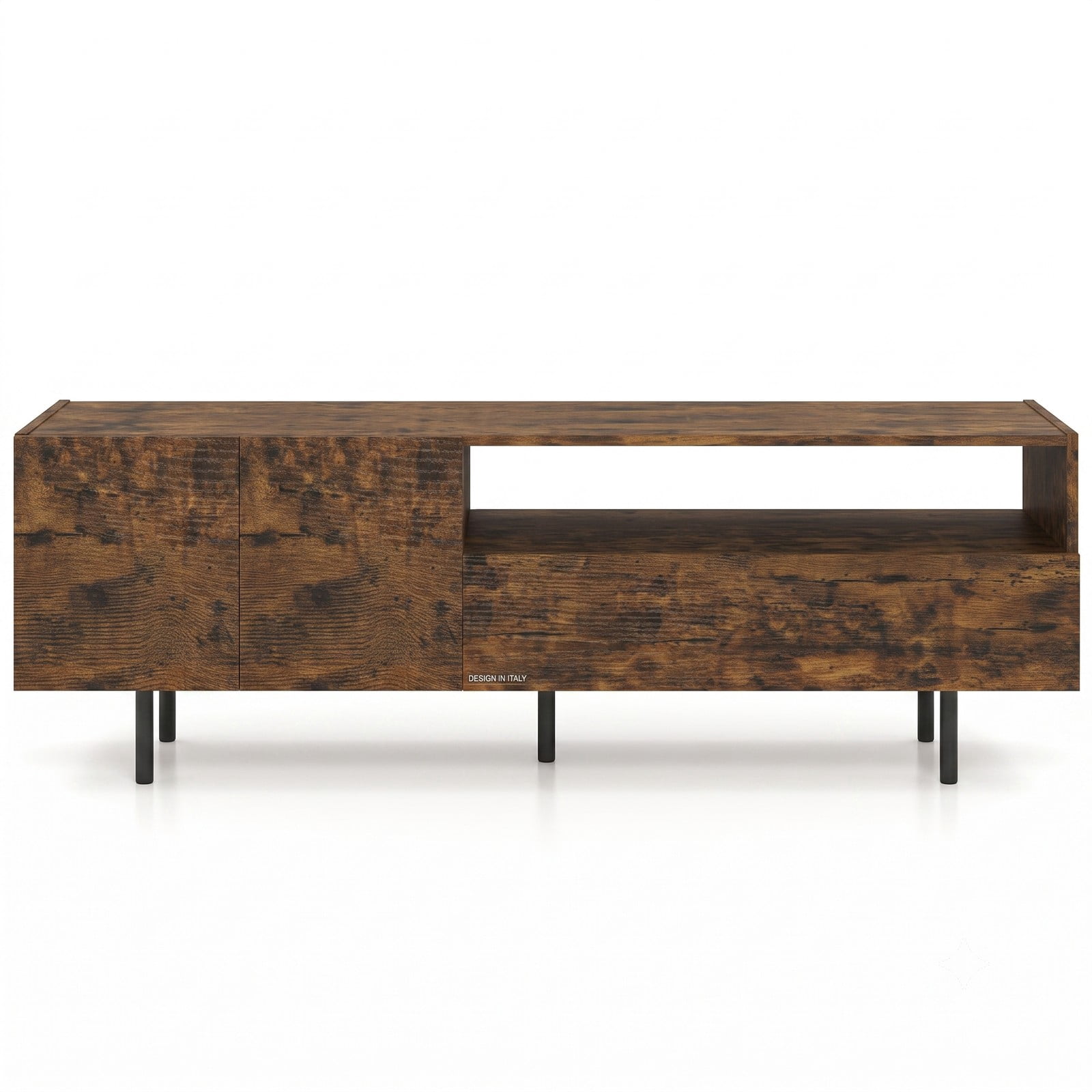 Furnibear 60 inch TV Stand for TVs up to 70 Inch with Storage Cabinet, Open Shelf and Raised Metal Legs, Rustic Farmhouse Entertainment Center Media, Rustic Brown