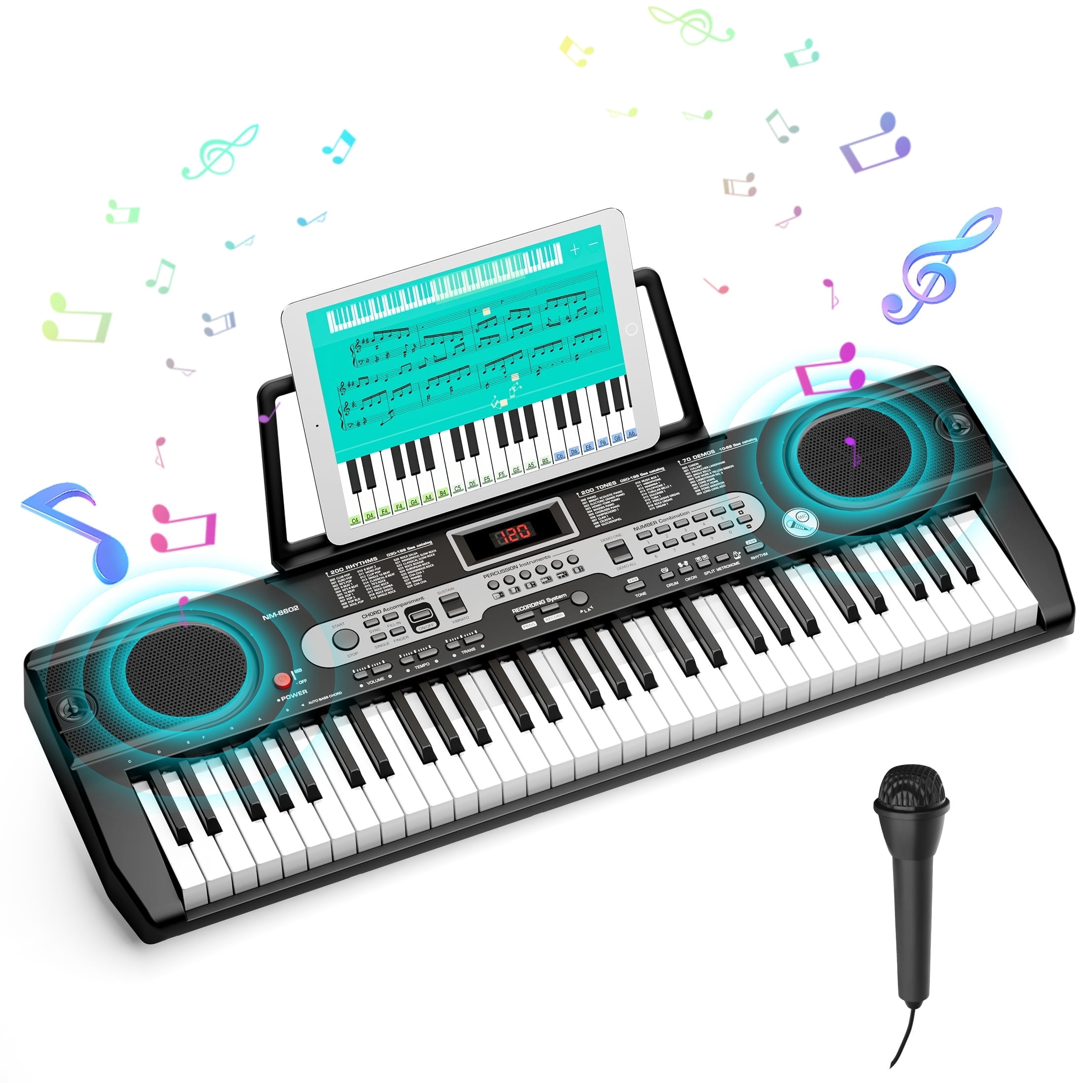 Fenbeli 61 Key Piano Keyboard with Music Sheet Stand, Microphone, 200 Tones & Rhythms