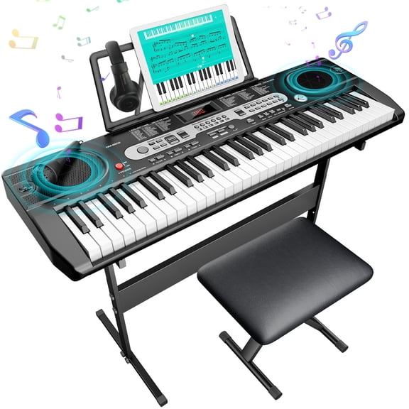 Fenbeli 61 Key Piano Keyboard Kit with Music Sheet Stand, Stool, Headphones, Microphone, 200 Tones & Rhythms