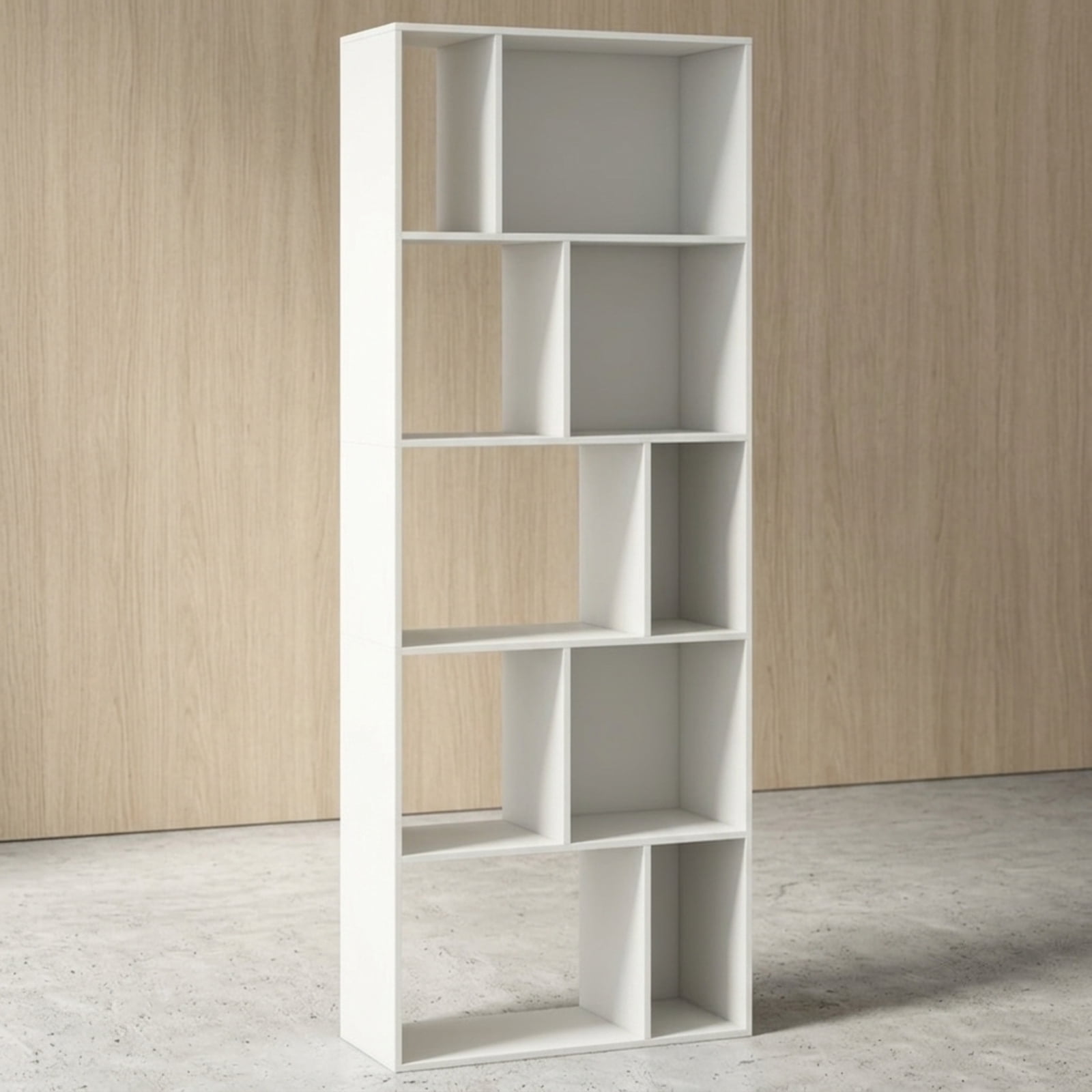 Furnibear 63 Inch 5-Tier Geometric 10-Cube Bookshelf Tall Bookcase for Living Room Home Office Bedroom Display Storage Shelf, White