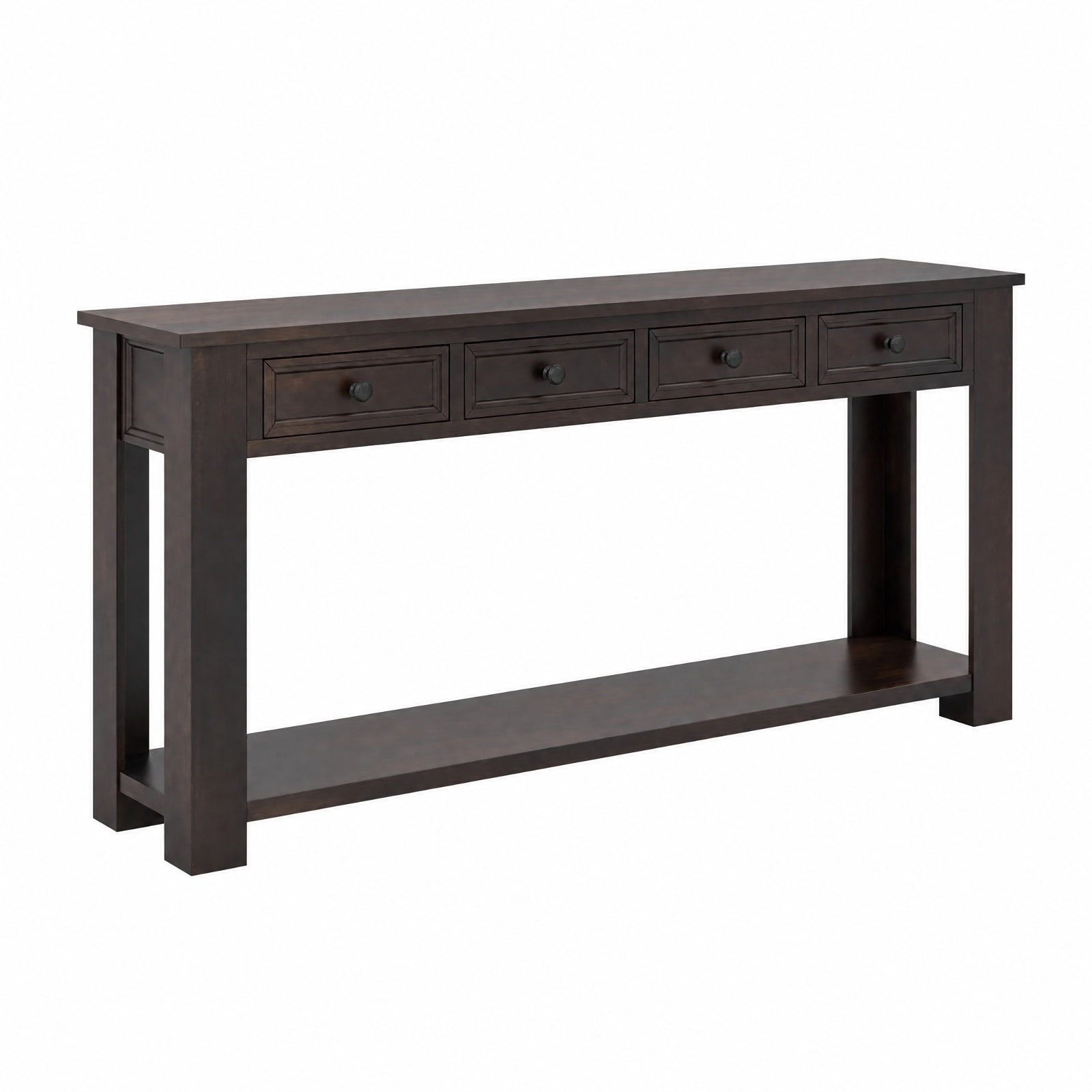 Furnibear 63 Inch Farmhouse Entryway Table Long Console Table with 4 Storage Drawers and Open Shelf for Living Room Hallway Sofa, Espresso