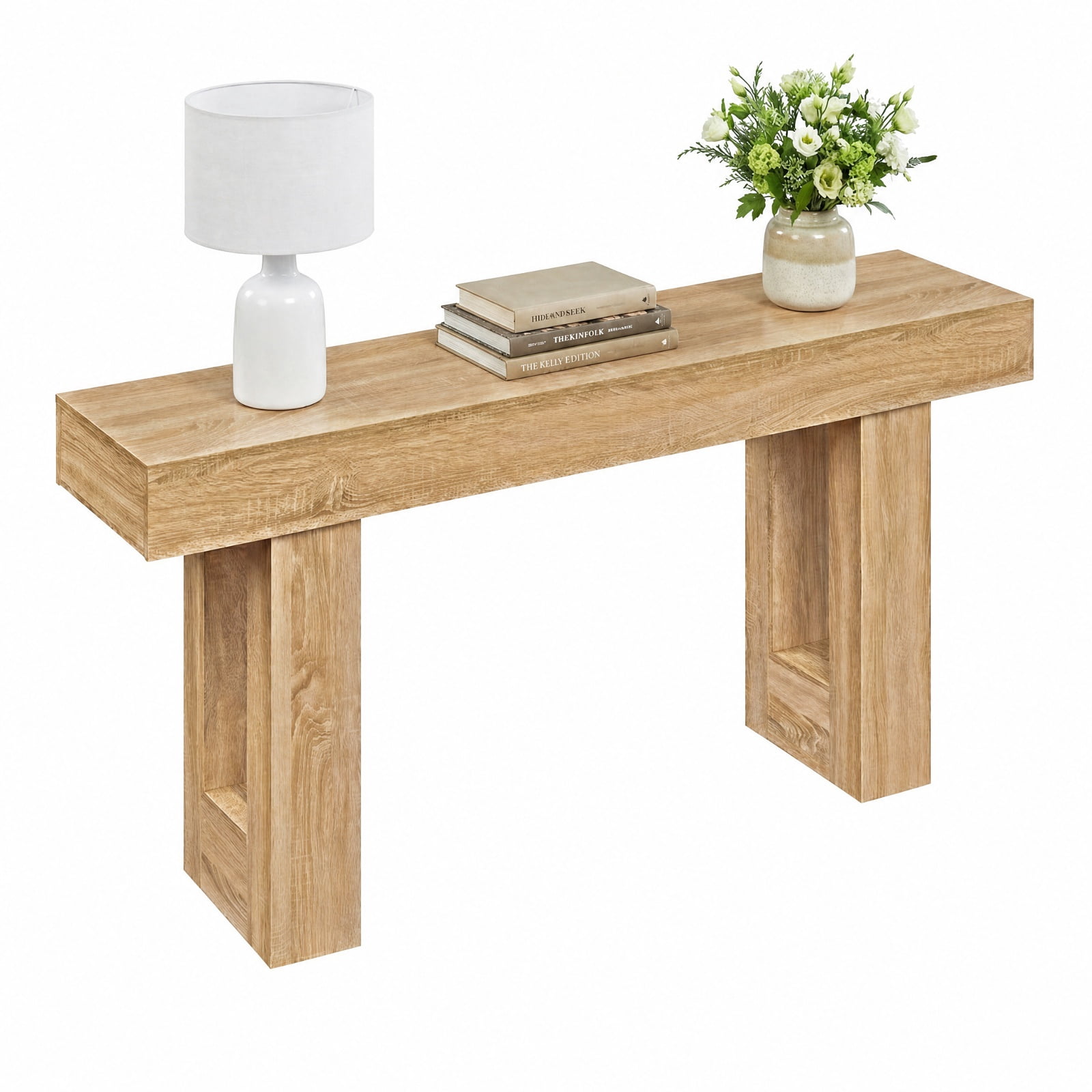 Furnibear 63 Inch Long Console Table Farmhouse Entryway Table with Bottom Storage for Living Room Hallway Foyer Sofa, Natural