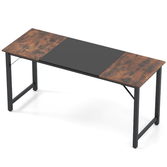 Furnibear 63 Inch Modern Splice Computer Desk Heavy Duty Steel Frame MDF Top Spacious Home Office Writing Desk Rustic Brown and Black