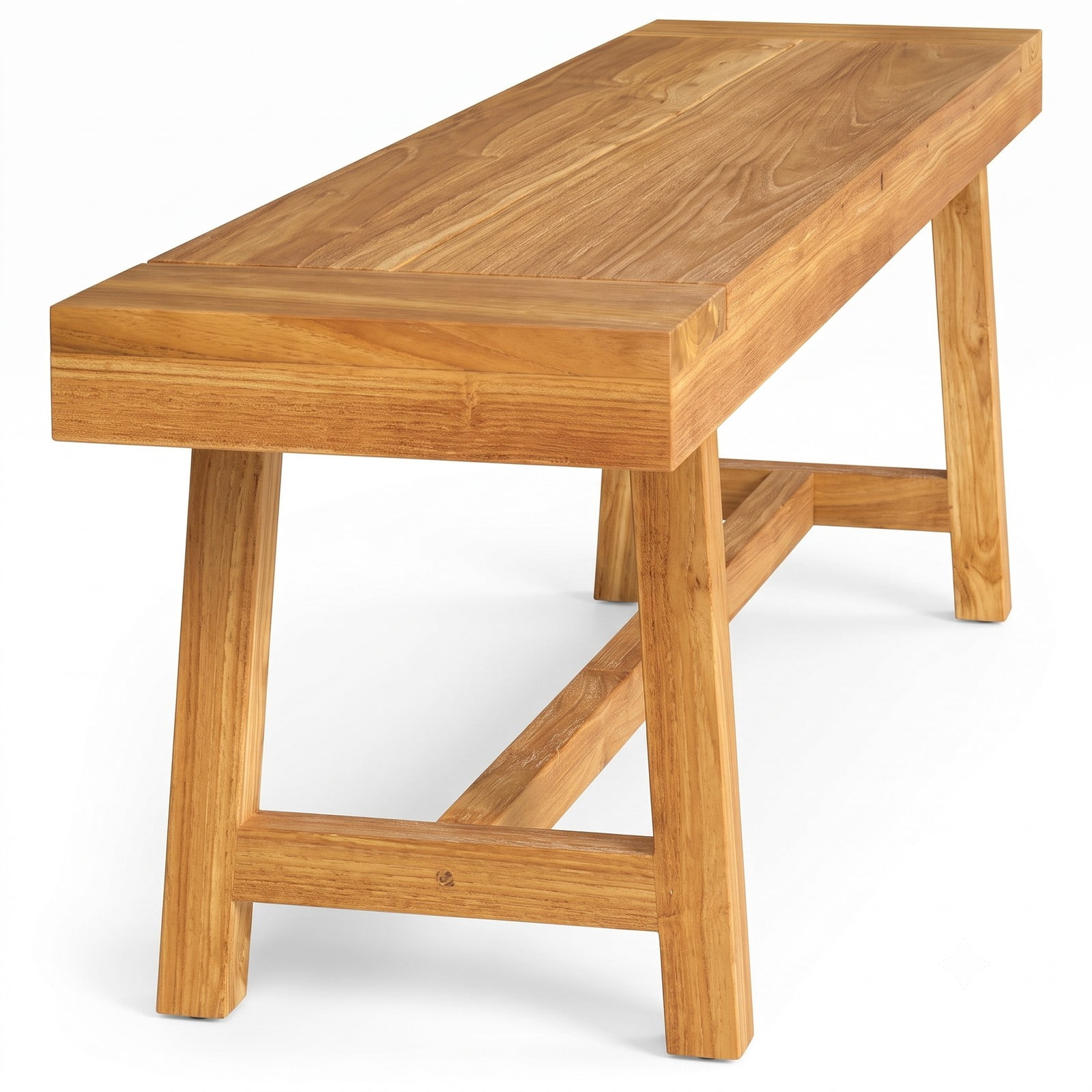 Furnibear 63 Inch Solid Teak Wood Bench for up to 3 People with Trestle Legs for Dining Room Living Room and Entryway, Natural