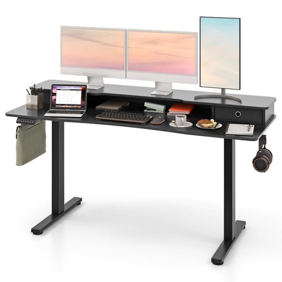 Furnibear 63 Inch x 24 Inch Electric Standing Desk with 2 Drawers, Dark