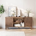thumbnail image 1 of Furnibear Wood TV Stand Up to 80 Inch for Living Room, Mid Century Modern Entertainment Center, TV Console with Fluted Door Cabinets and Open Shelves, for Bedroom, Dark Brown, 1 of 10
