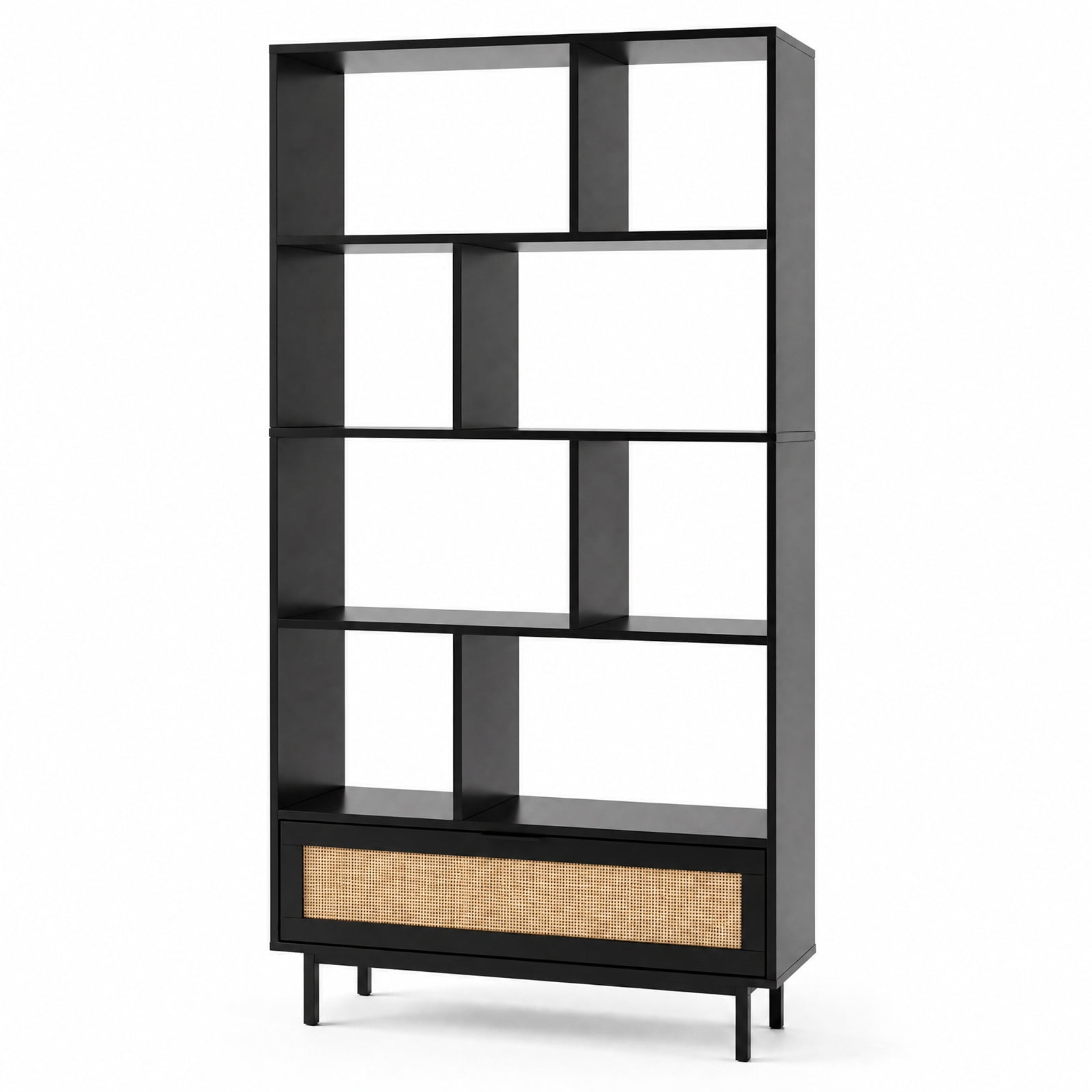 Furnibear 64 inch 6-Tier Tall Wooden Bookcase with 8 Open Cubes for Living Room Home Office Bedroom Display Storage Shelf, Black