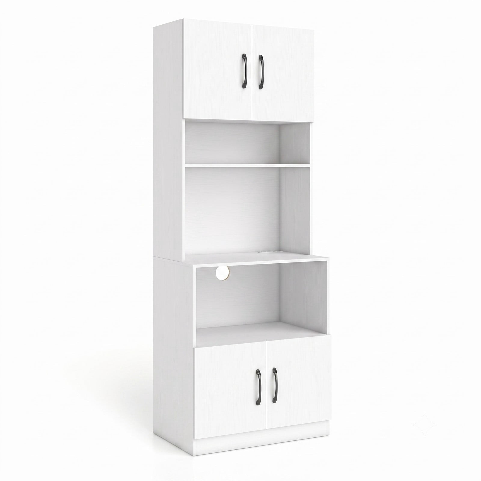 Furnibear 66 Inch Kitchen Pantry Cabinet with Charging Station, Adjustable Shelves and Wide Countertop, Freestanding Storage Hutch for Kitchen Dining Room, White