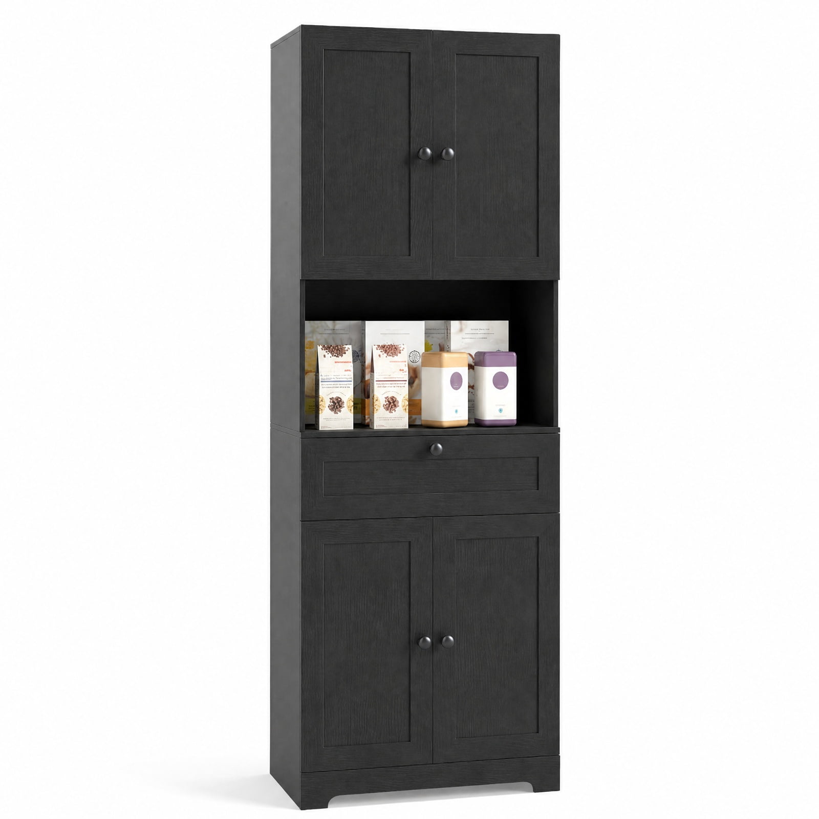 Furnibear 67.5 Inch Tall Modern Freestanding Floor Storage Cabinet with 4 Doors and 1 Drawer for Living Room Bedroom Entryway Hallway Storage, Black