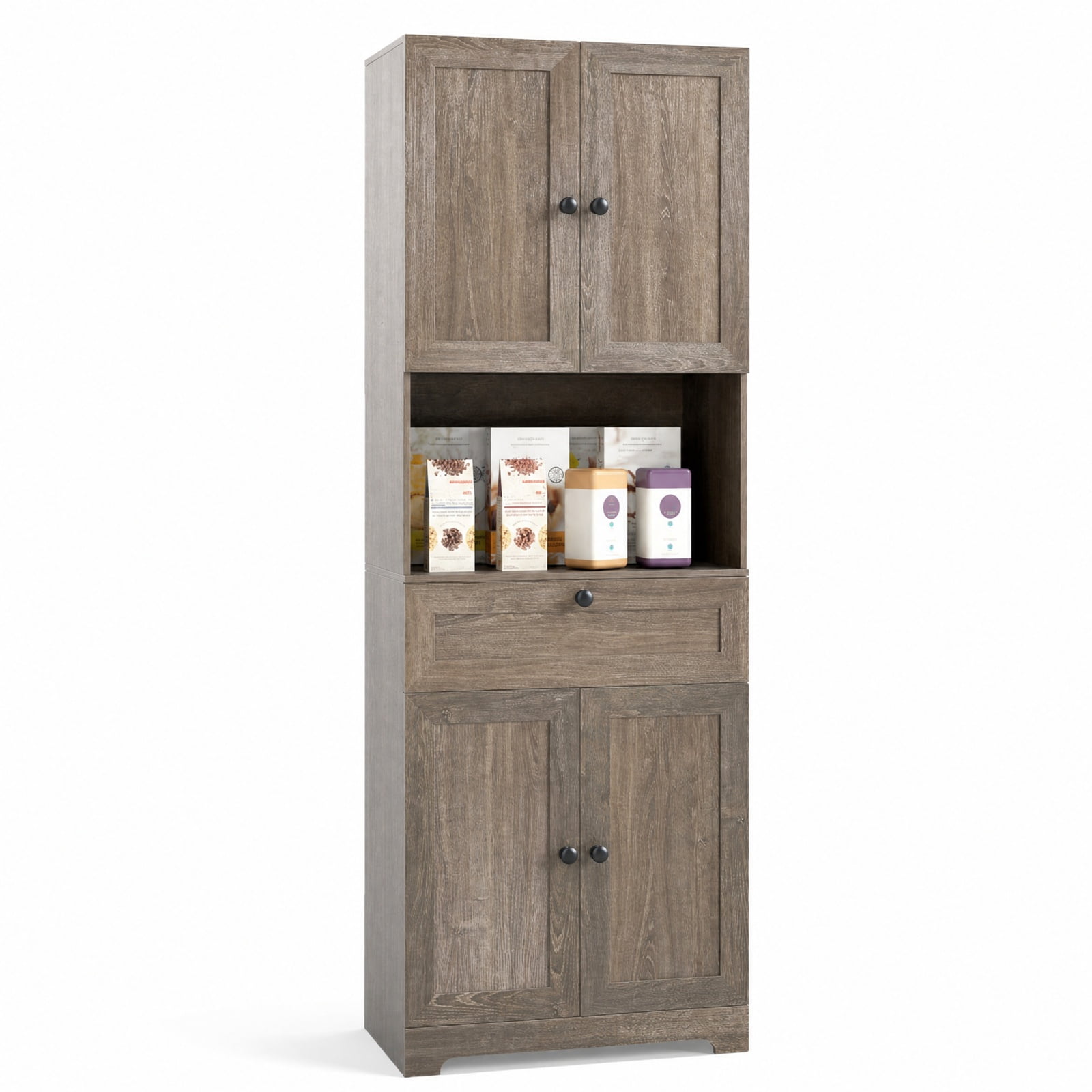 Furnibear 67.5 Inch Tall Modern Freestanding Floor Storage Cabinet with 4 Doors and 1 Drawer for Living Room Bedroom Entryway Hallway Storage, Oak