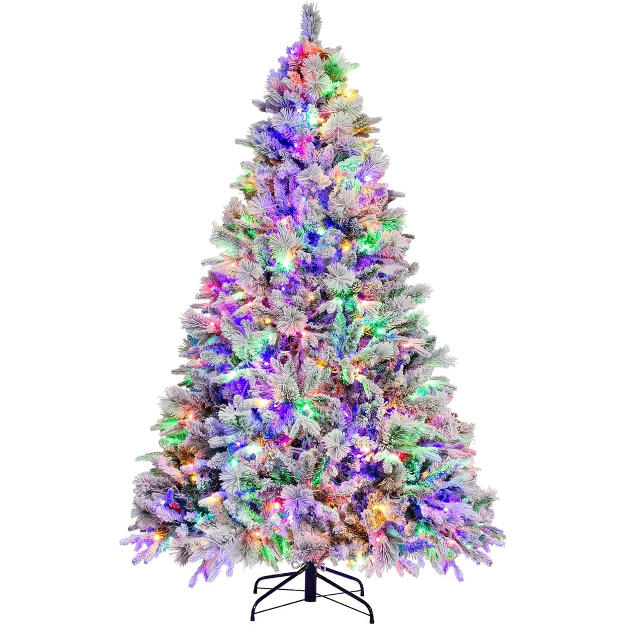 Furnibear 6ft Pre-Lit Flocked Christmas Tree, 1000 Tips with 250 Color Changing Lights & Auto Fluff