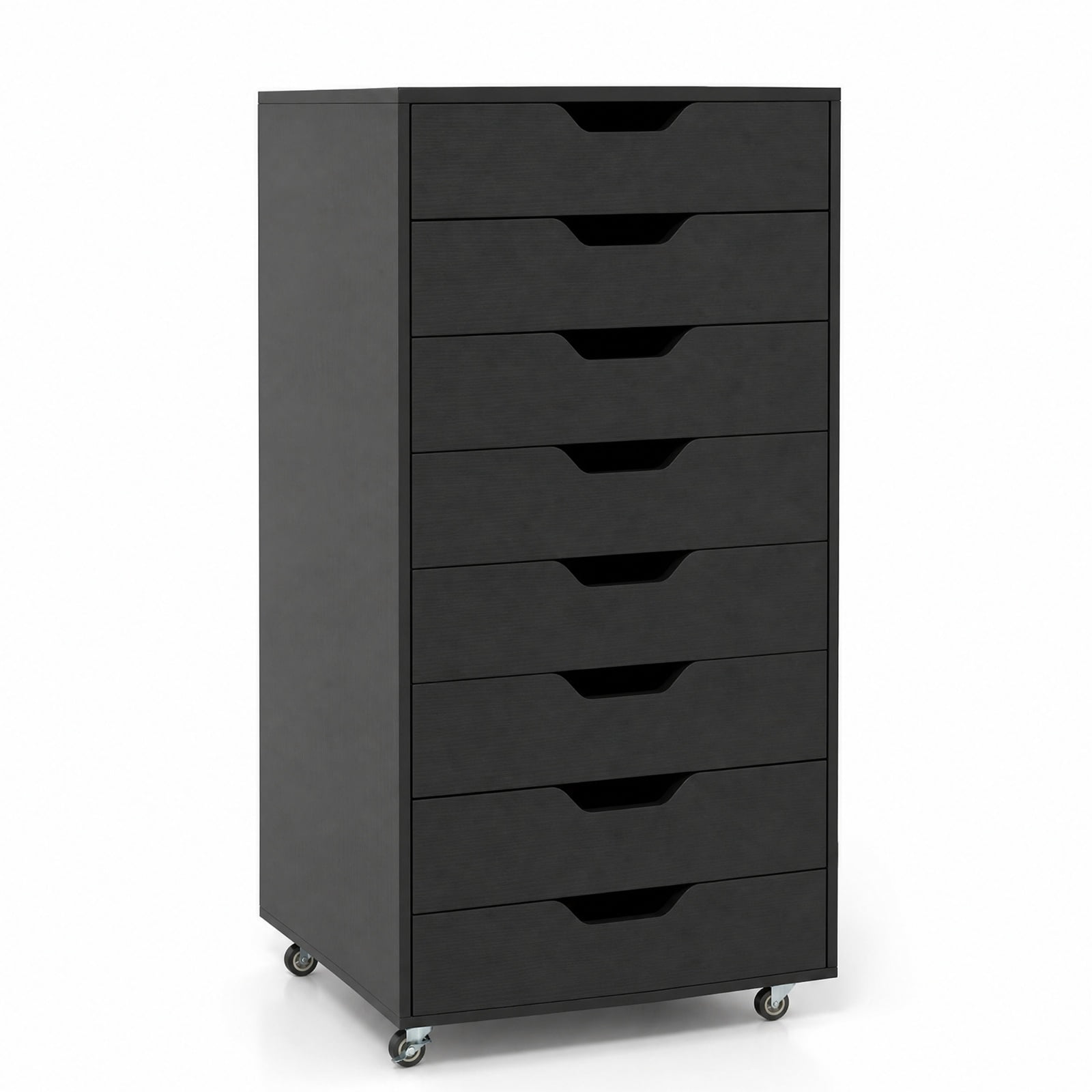 Furnibear 7-Drawer Chest Wooden Storage Dresser with Lockable Wheels for Home Office Filing Document Letter Legal Storage, Black