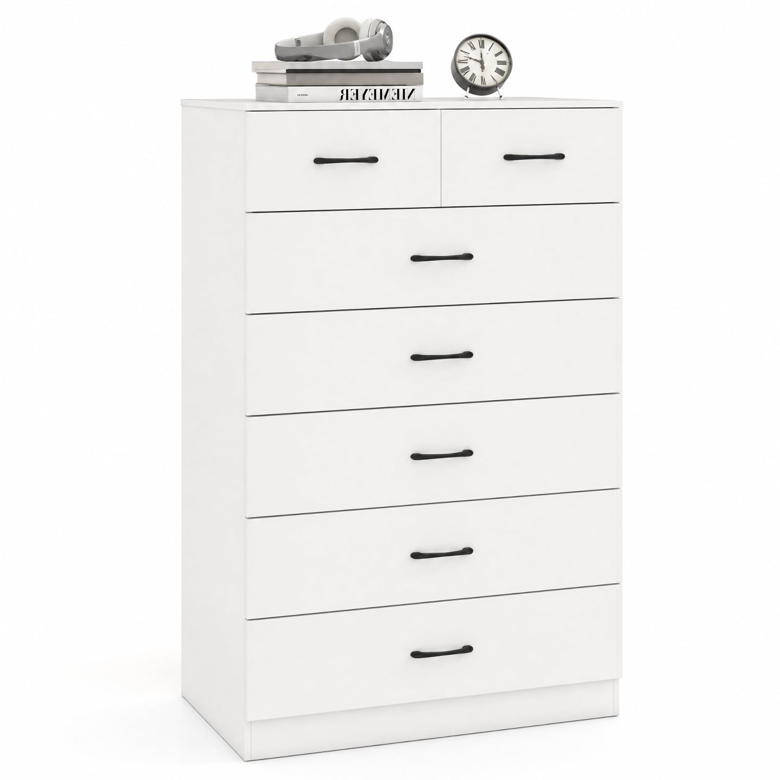 Furnibear 7-Drawer Tall Dresser with Metal Handles and Anti-Tipping Kits for Bedroom Closet Living Room Nursery Clothes Storage, White