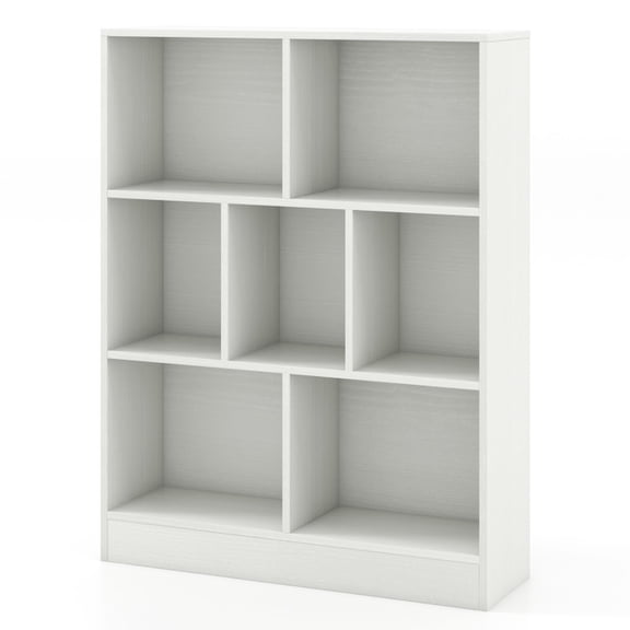 Furnibear 7-Section Bookshelf Wall-Mounted Display Shelf for Books, White