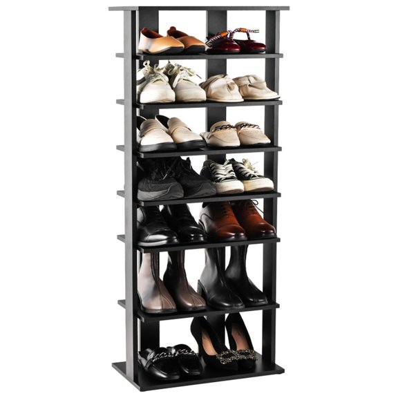 Furnibear 7-Tier Dual Shoe Rack Free Standing Shelves Storage Shelves Concise for Entryway Hallway Closet, Black