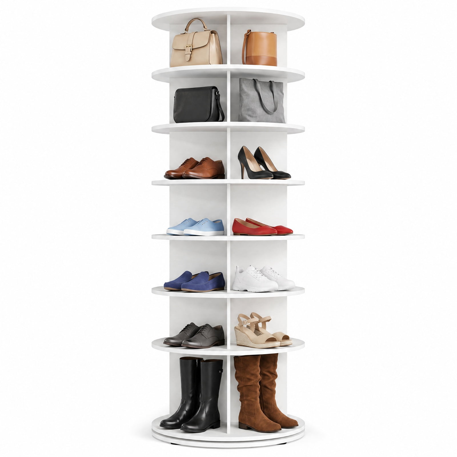 Furnibear 7 Tier Rotating Shoe Rack Tower Freestanding Spinning Shoe Organizer for Entryway Closet and Bedroom Corners, White