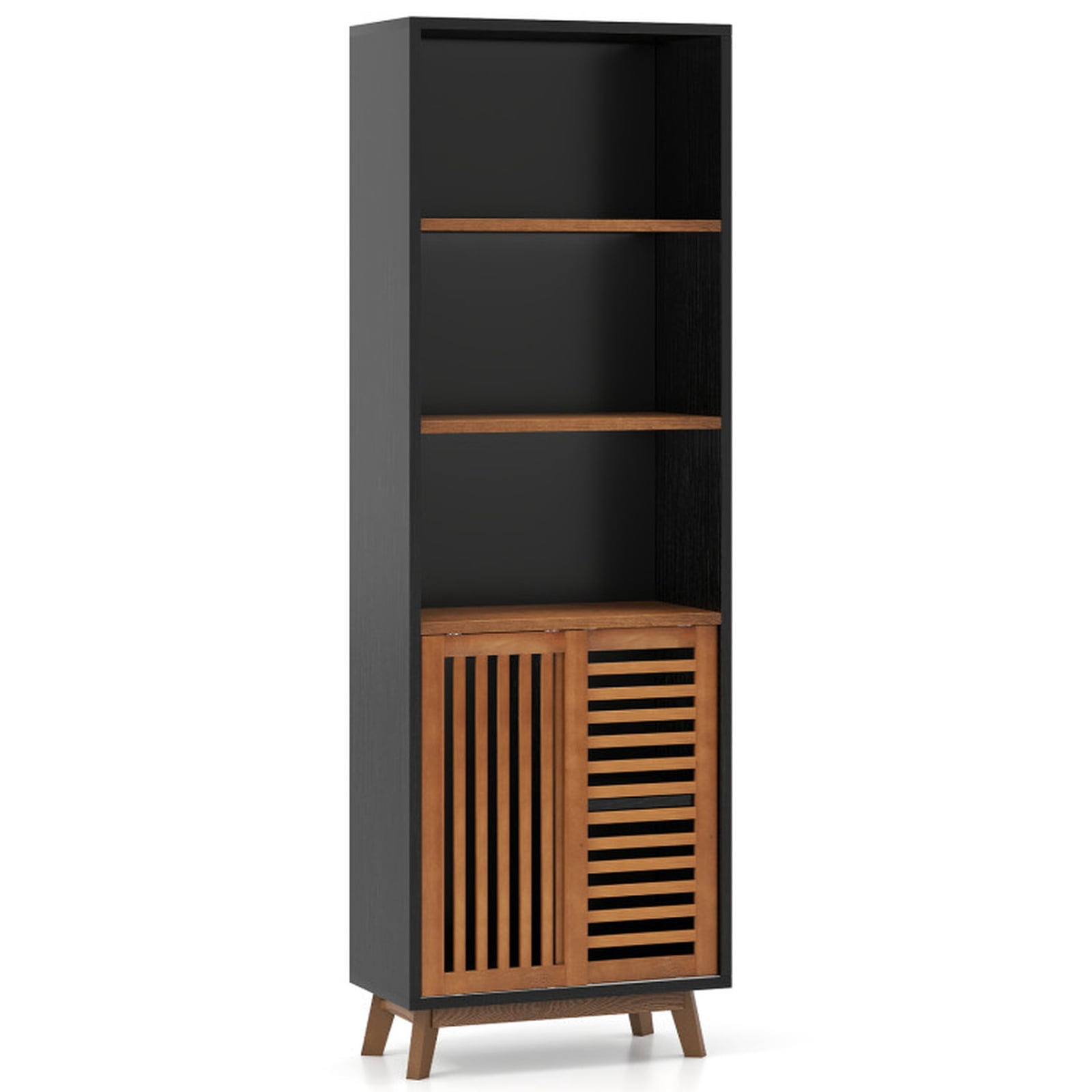 Furnibear 70 Inch 5-Tier Bookshelf with Reversible Adjustable Shelf Black, 23" x 12" x 70" - Open Storage Display Rack for Home Office