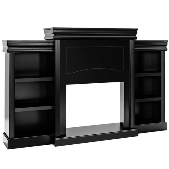 Furnibear 70 Inch Fireplace Entertainment Center for 80 Inch TV, Media Console with Bookcase, Black