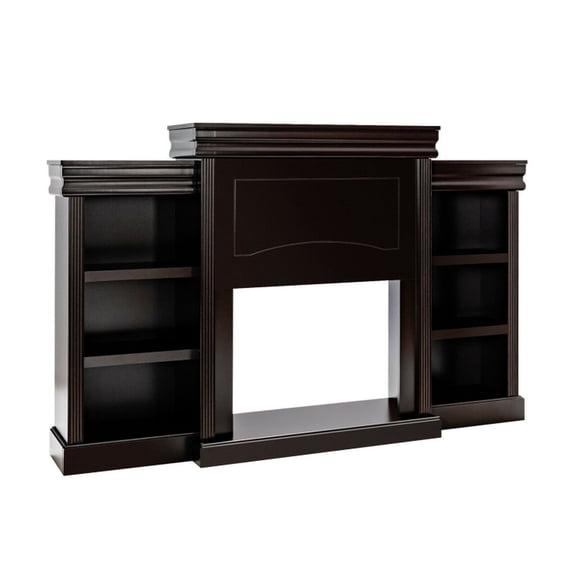 Furnibear 70 Inch Fireplace Entertainment Center for 80 Inch TV, Media Console with Bookcase, Brown