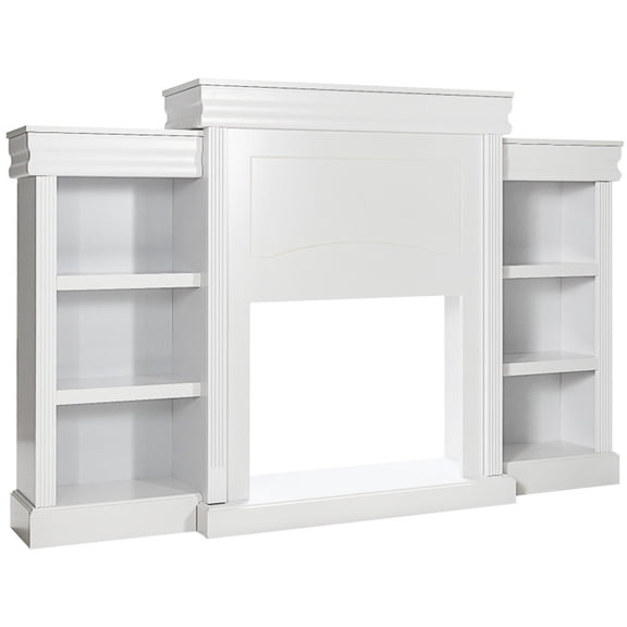 Furnibear 70 Inch Fireplace Entertainment Center for 80 Inch TV, Media Console with Bookcase, White