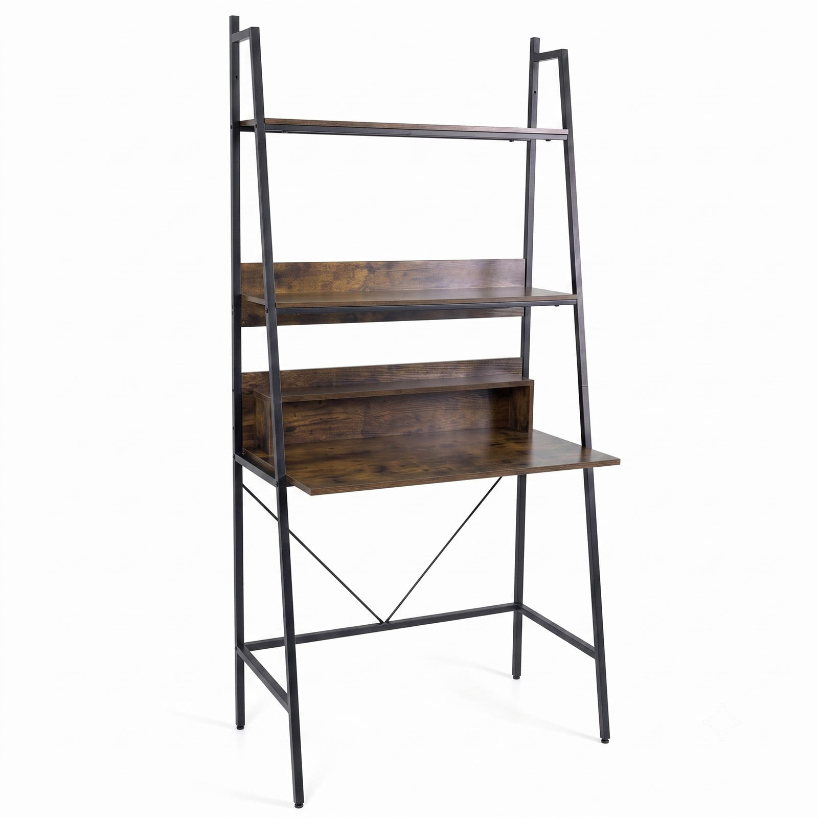 Furnibear 71" Freestanding Laptop Computer Desk with 5 Open Storage Shelves, Industrial Wood & Metal Home Office Writing Table for Living Room Bedroom, Rustic Brown