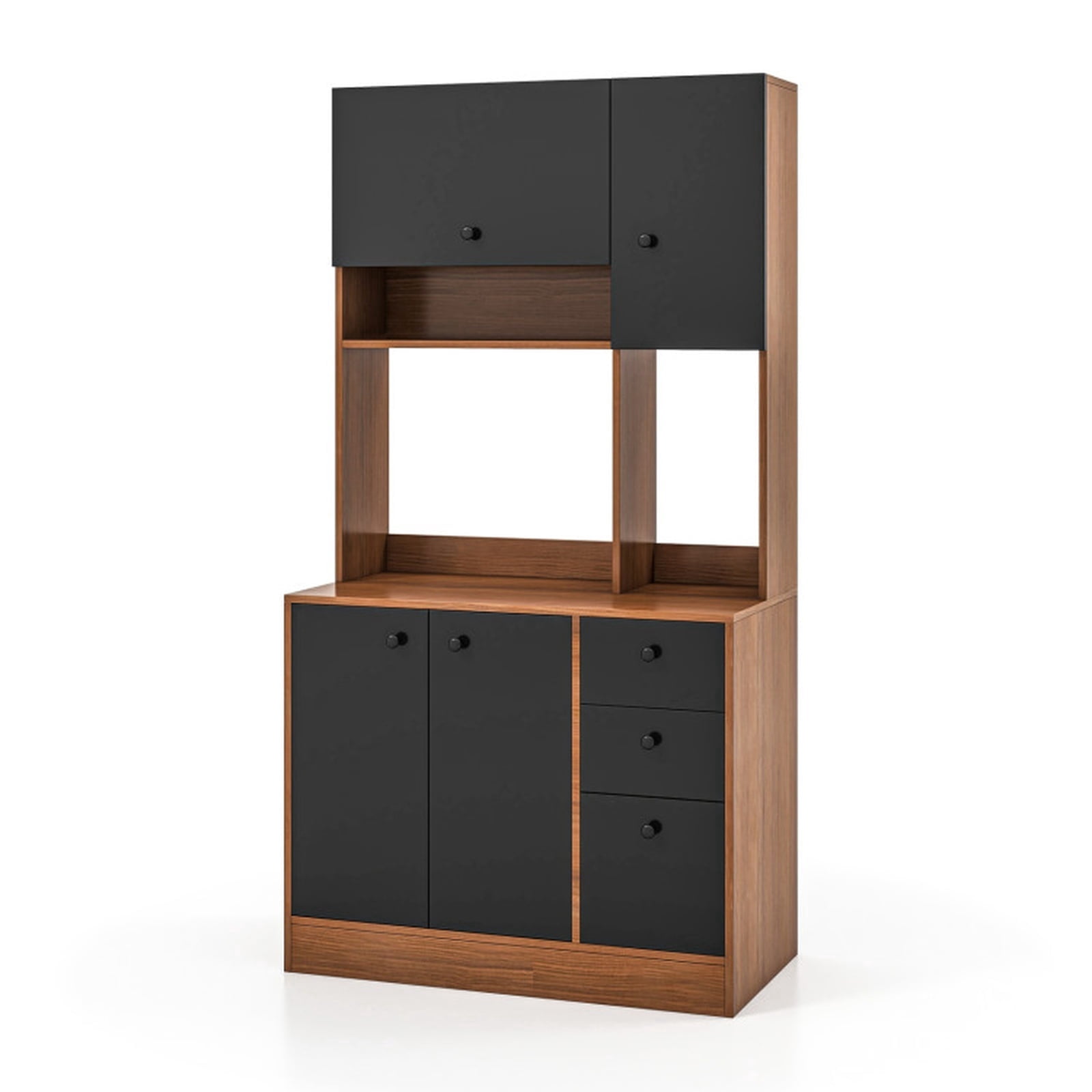 Furnibear Kitchen Pantry Cabinet 71 Inch Tall Freestanding Pantry Storage Cabinet with 3 Storage Cabinets and 3 Deep Drawers for Kitchen and Dining Room, Walnut