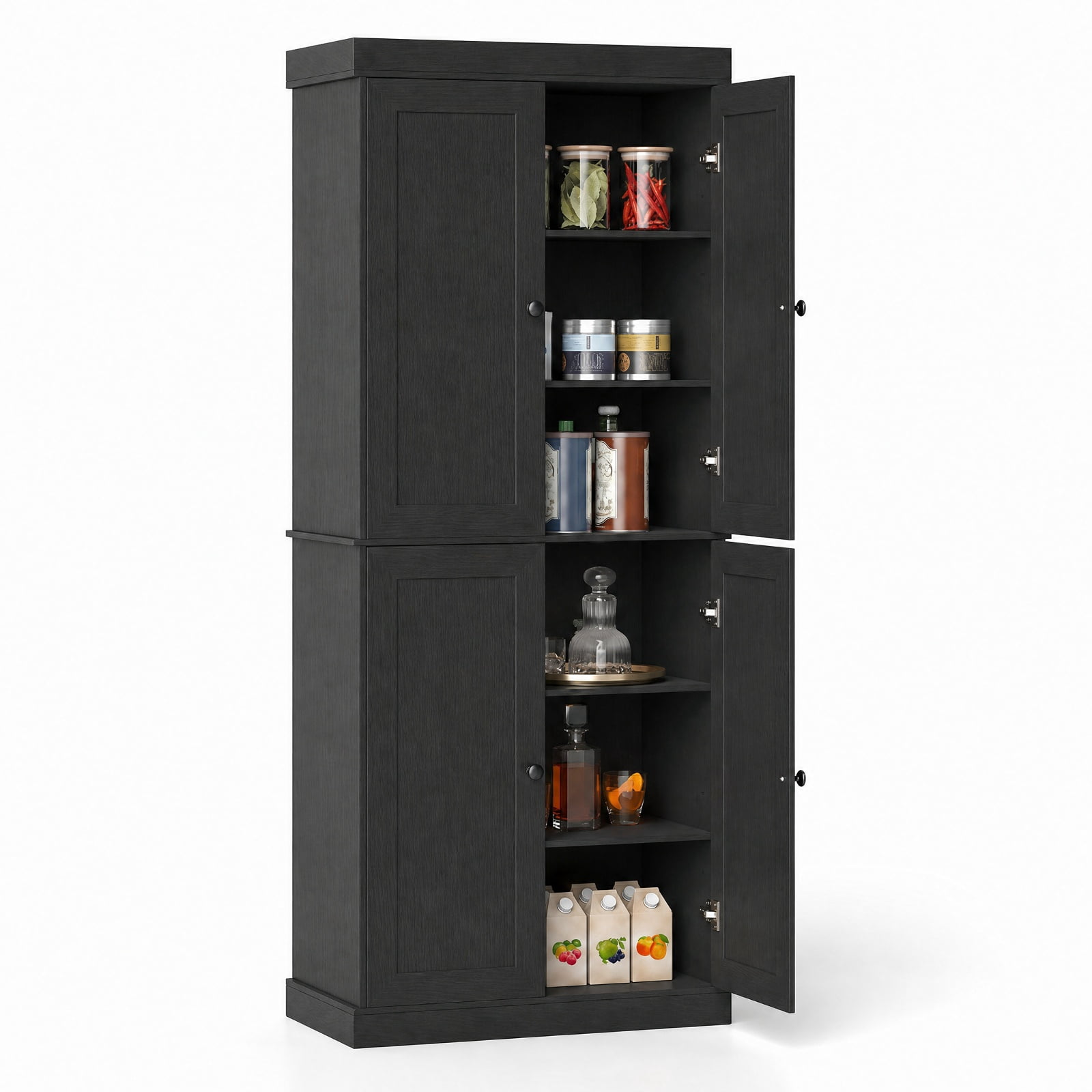 Furnibear 72.5 Inch Tall Kitchen Pantry Cabinet with 2 Adjustable Shelves Enclosed Doors and Anti Tipping Kits for Kitchen and Dining Room, Black