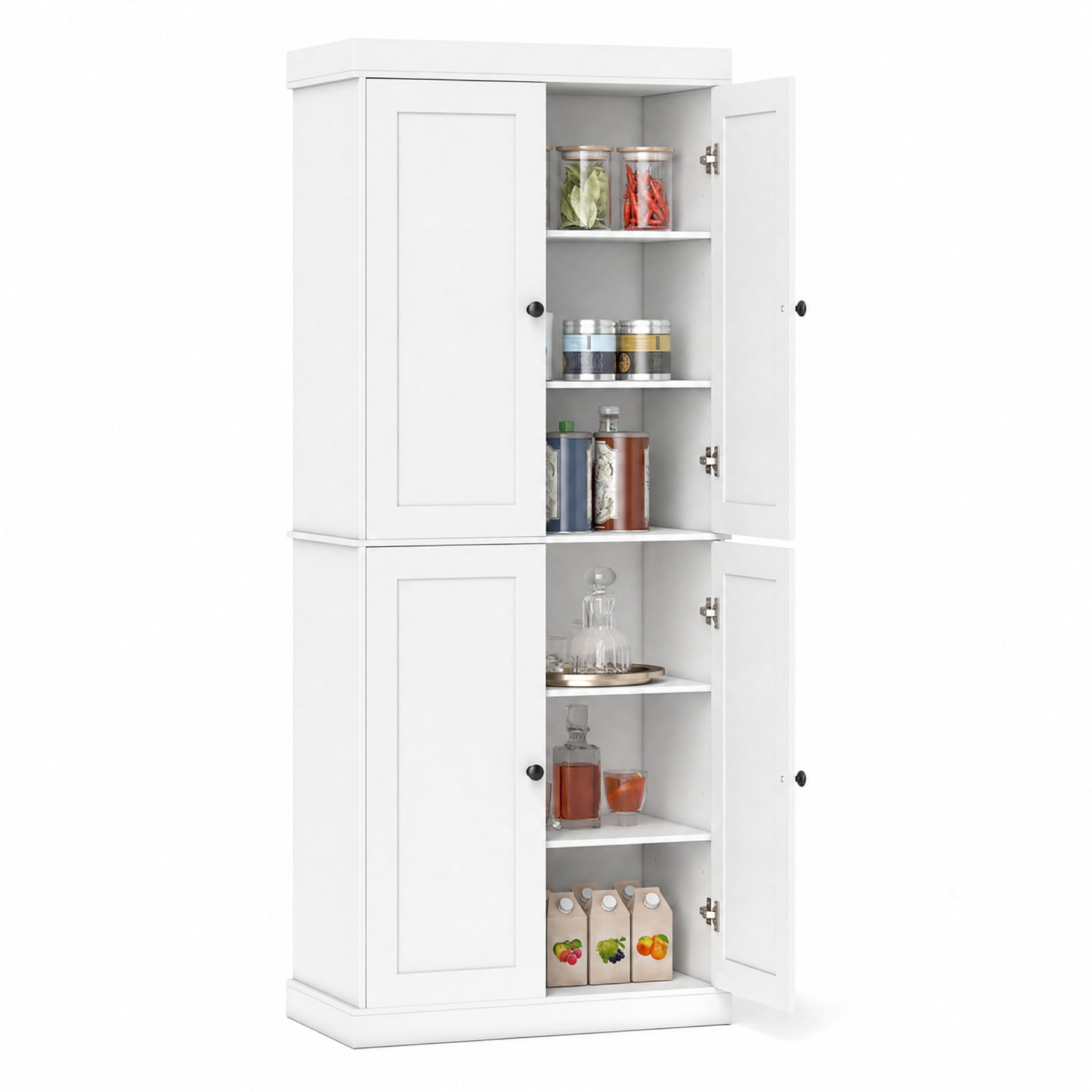 Furnibear 72.5 Inch Tall Kitchen Pantry Cabinet with 2 Adjustable Shelves Enclosed Doors and Anti Tipping Kits for Kitchen and Dining Room, White