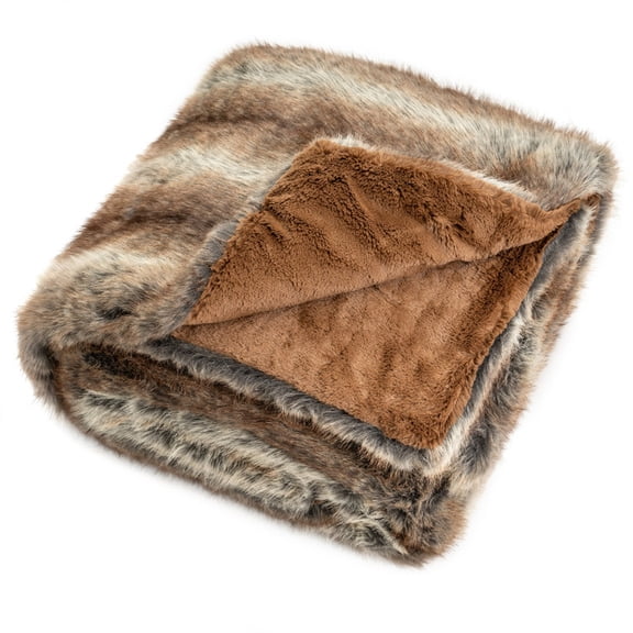 Furnibear 780GSM Faux Fox Fur Throw Blanket for Sofa and Bed, Extra Thick Soft Plush Fuzzy Luxury Fur Blanket Warm Cozy Throw, Brown