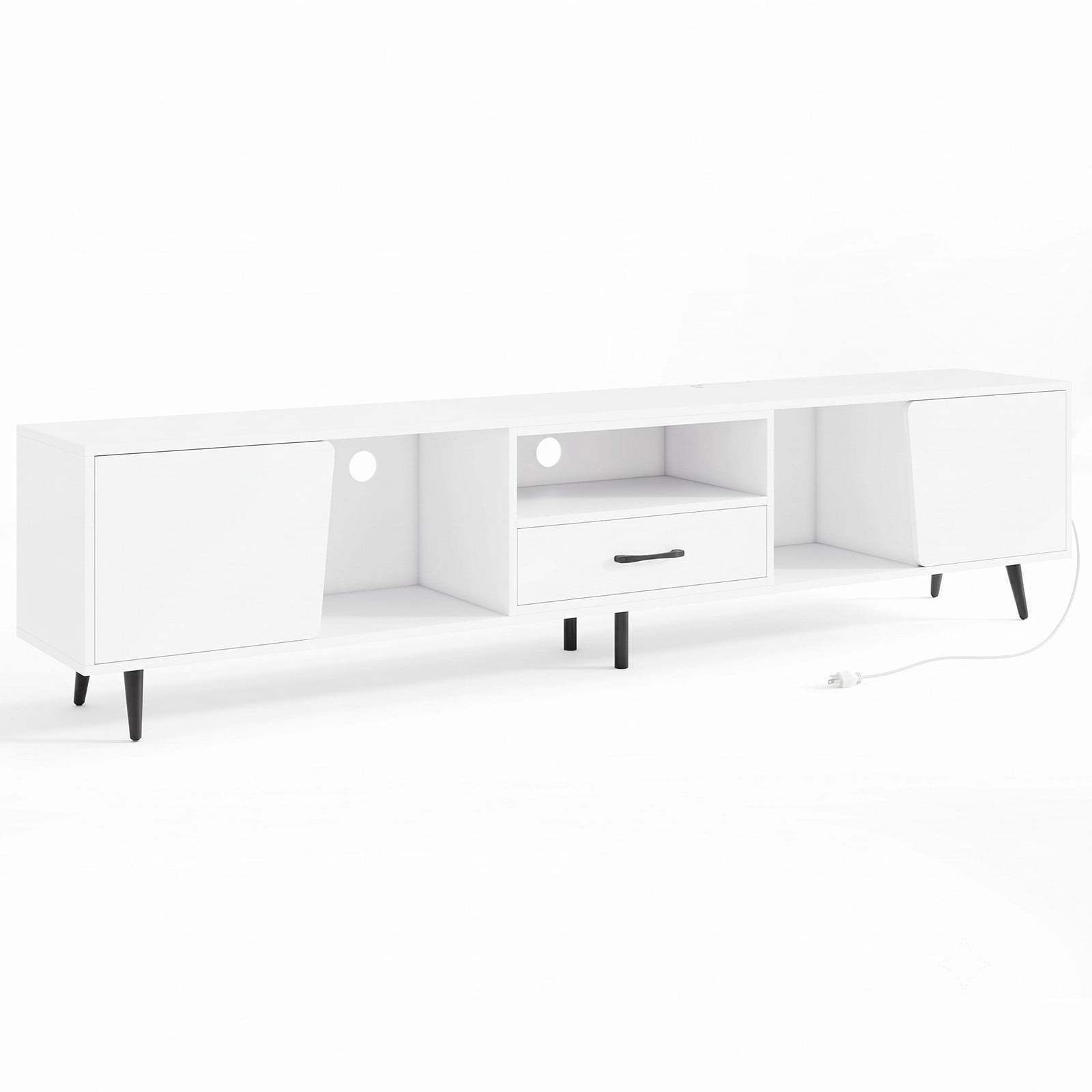 Furnibear 79 Inch TV Stand for TVs up to 90 Inches, Modern Mid Century Wood Entertainment Center Media Console Table with Storage Cabinet for Living, White and Black