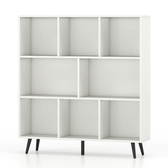 Furnibear 8-Cube Bookcase with 5 Tapered Metal Legs White, 31.5" x 9.5" x 42" - Open Storage Display Rack for Home Office