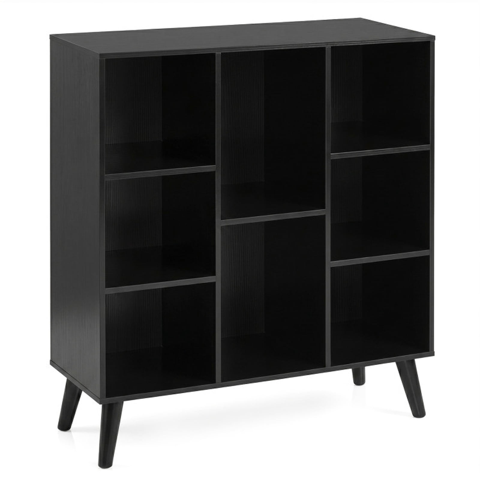 Furnibear 8-Cube Bookcase with Raised Support Legs and 2 Anti-Tipping Kits Freestanding Wood Storage for Study and Living Room, Rustic Brown