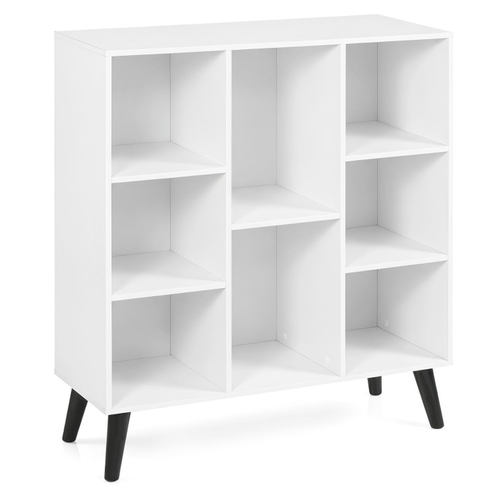 Furnibear 8-Cube Bookcase with Raised Support Legs and Anti-Tipping Kits Freestanding Wood Storage for Living Room and Study, White