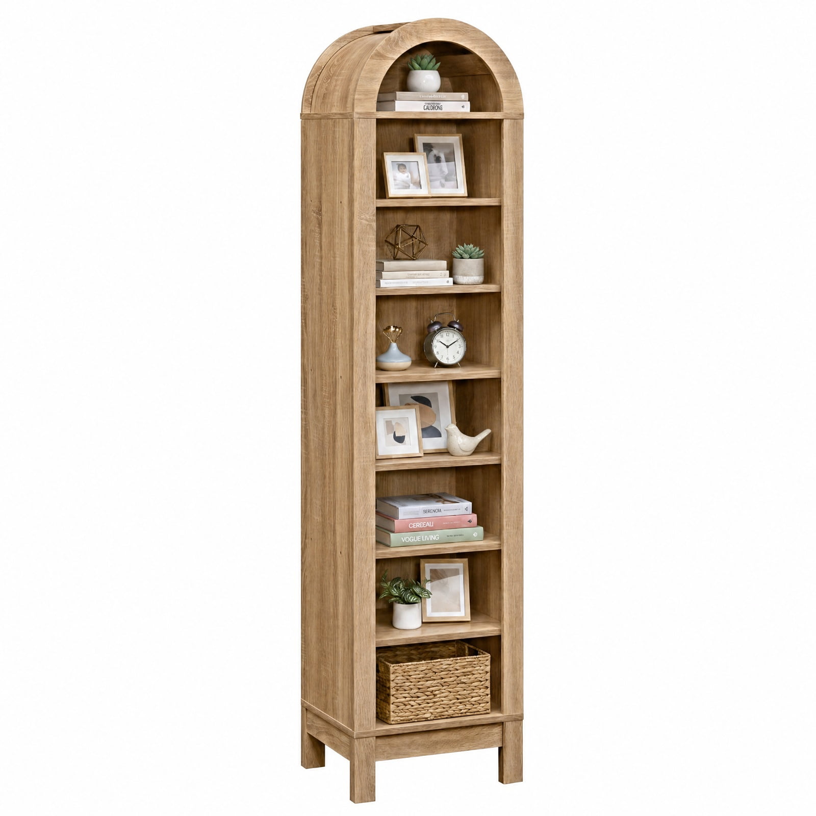 Furnibear 8-Tier Modern Arch Bookshelf with 3 Adjustable Shelves for Living Room Home Office Bedroom Display Storage Shelf, Natural