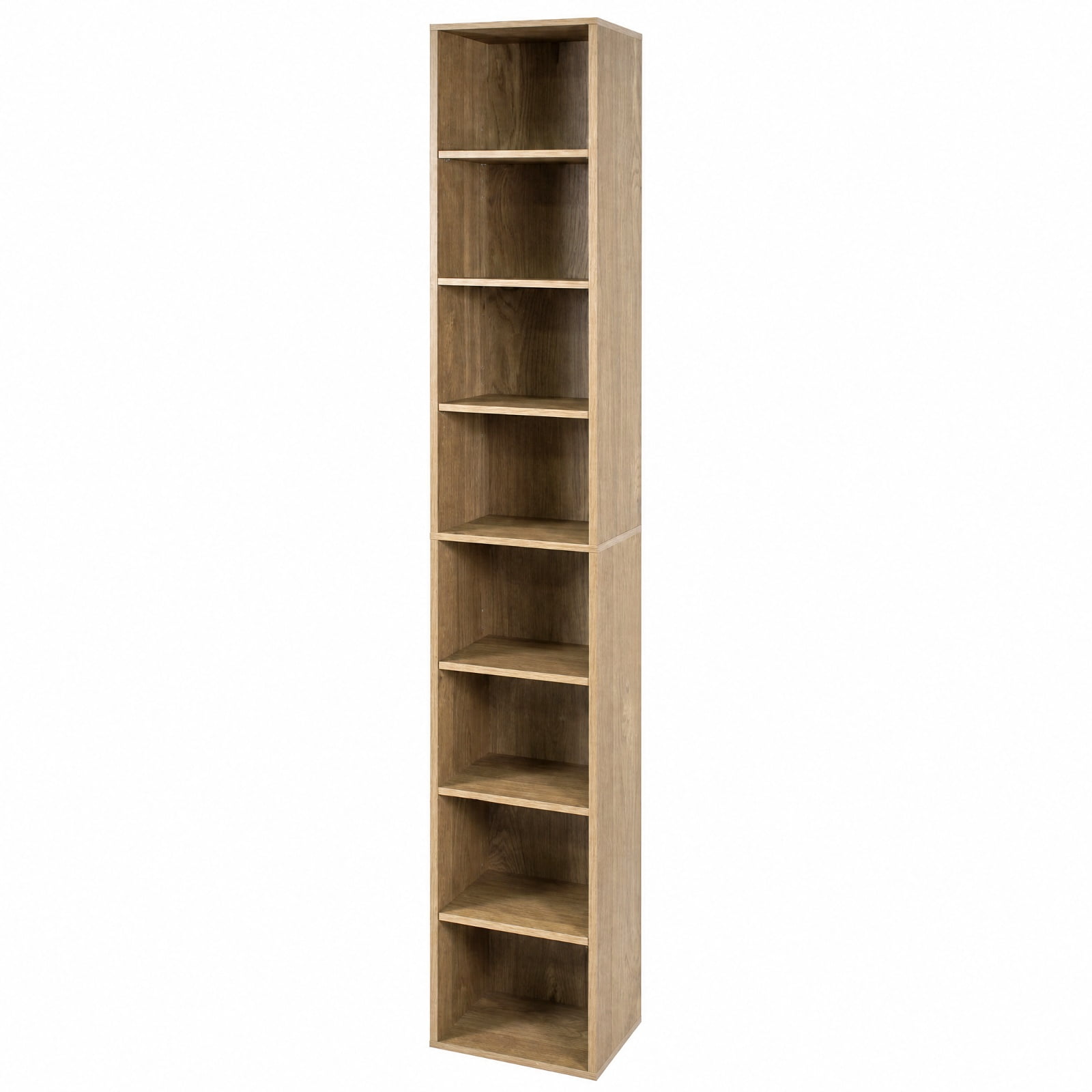 Furnibear 8-Tier Narrow Bookshelf with 4 Adjustable Shelves and Storage Cubes for Living Room Home Office Bedroom Display Storage Shelf, Natural
